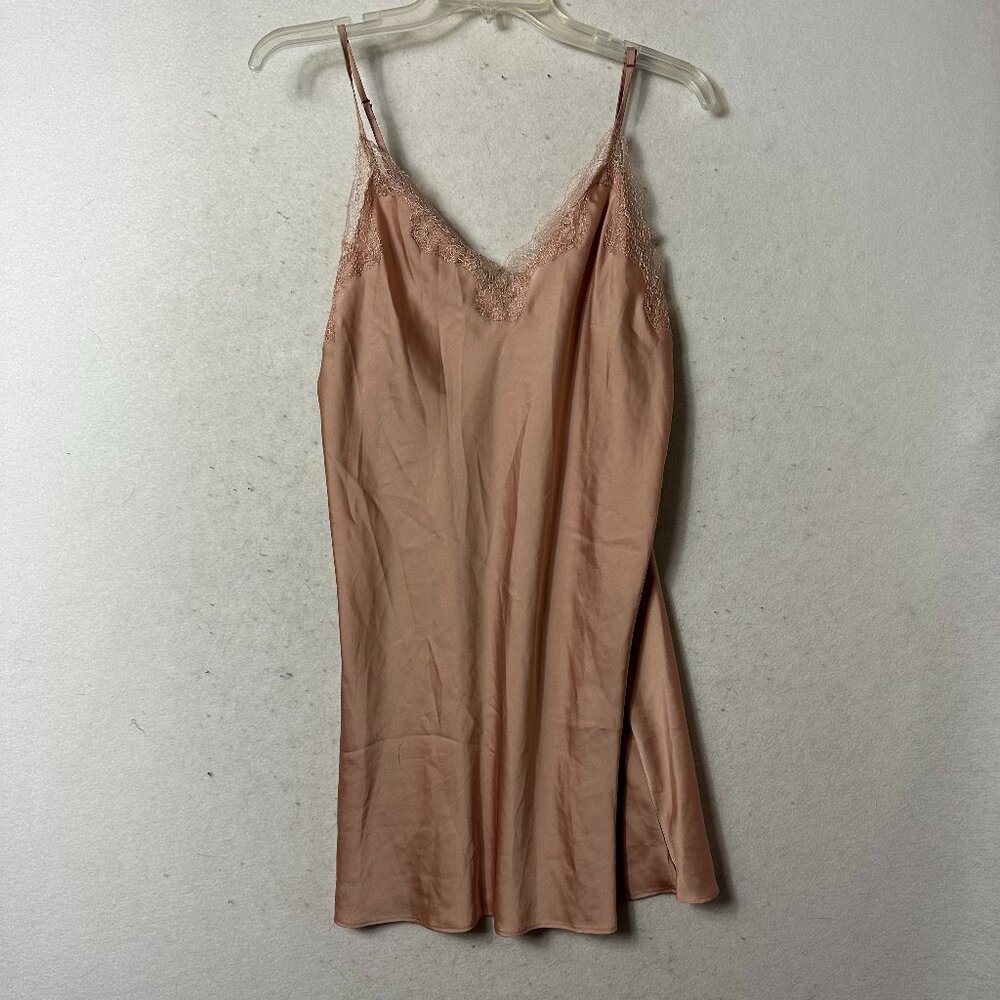 Victoria's Secret‎  Y2K Satin Lace Trim Slip Dress Womens M pink tan lingerie